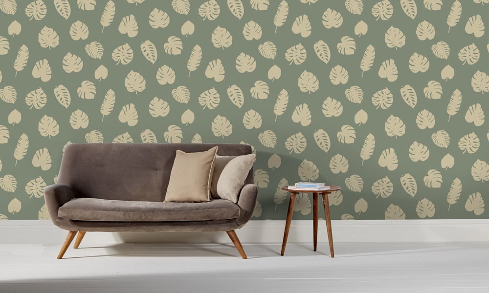 Medium scale leaf wallpaper in green