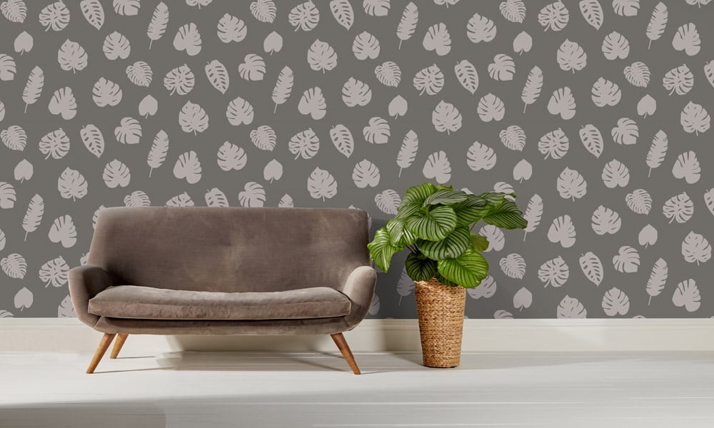 Medium scale leaf wallpaper in grey
