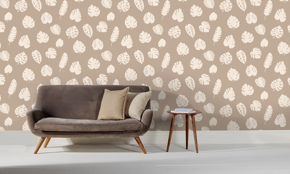 Medium scale leaf wallpaper in neutral