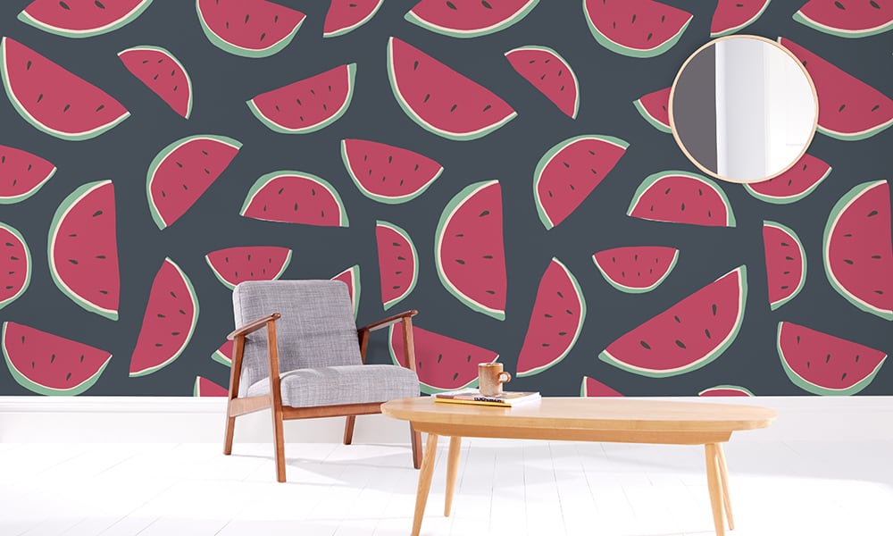 Watermelon wallpaper design in large scale with dark blue background