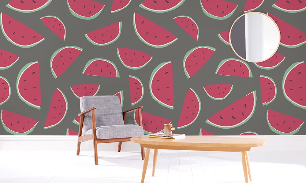 Large scale watermelon wallpaper design with grey background