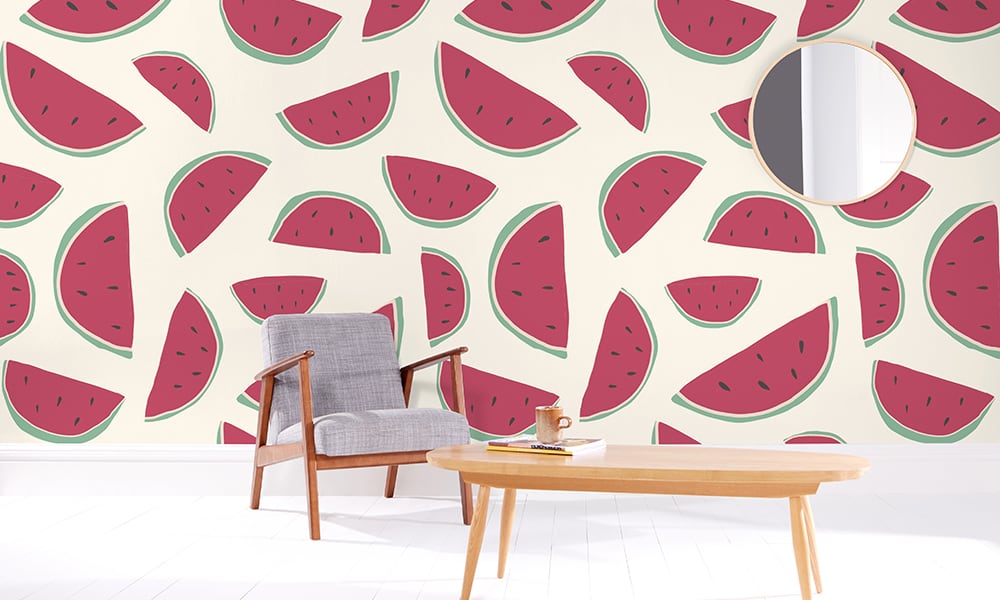 Large scale watermelon wallpaper design in neutral colour