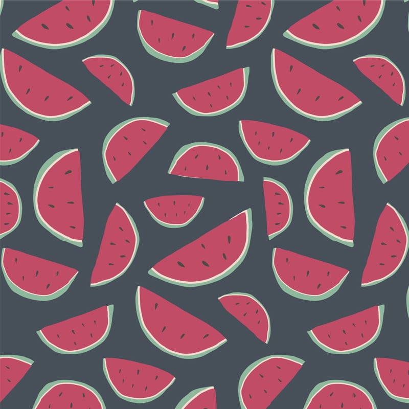 Dark blue watermelon wallpaper in a room with chair and coffee table