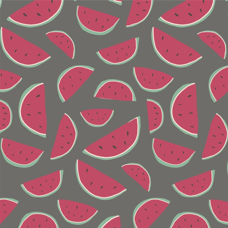 Watermelon wallpaper on grey background with a chair and coffee table