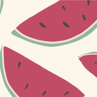 Watermelon wallpaper on neutral background with grey chair and coffee table