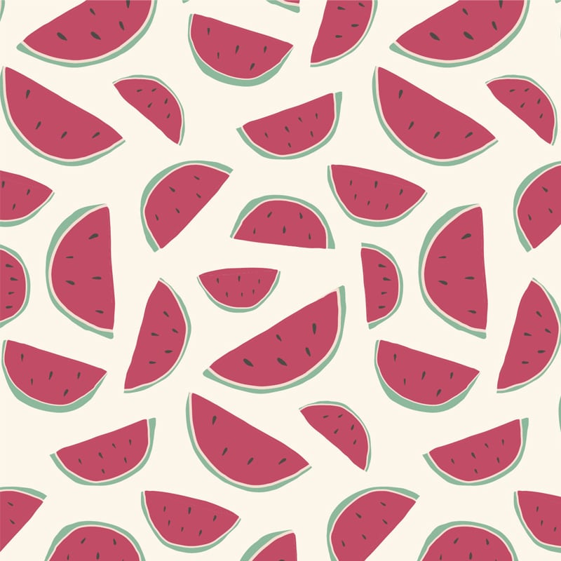 Watermelon wallpaper on neutral background with grey chair and coffee table