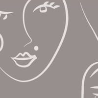 White faces pattern on grey background wallpaper situated in bedroom setting