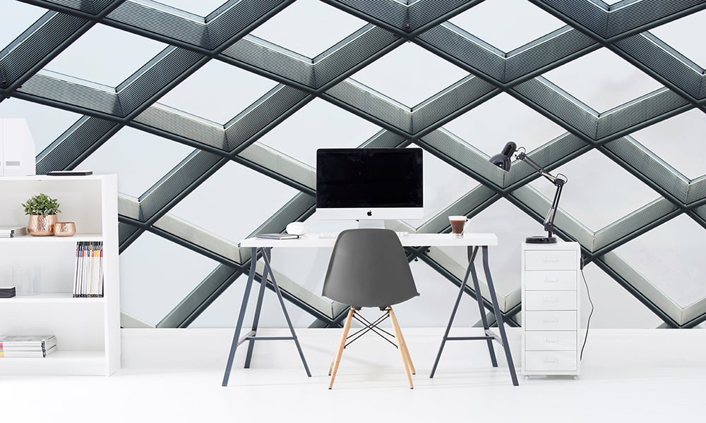 Contemporary grey web shape architectural wall mural in a modern office 